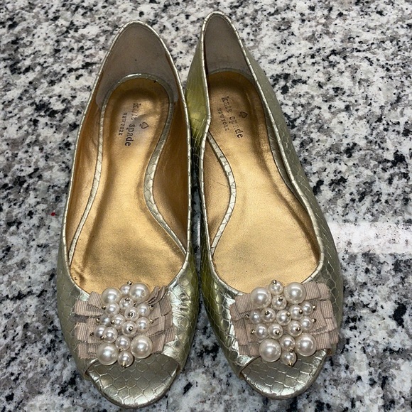 Vintage Kate, spade gold flats with peekaboo tips size 6.5. You need this! - Picture 1 of 5